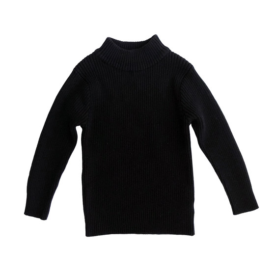 
Boys and girls infants and toddlers children's middle collar half turtle neck bottom sweater cotton knitted pullover winter black and white