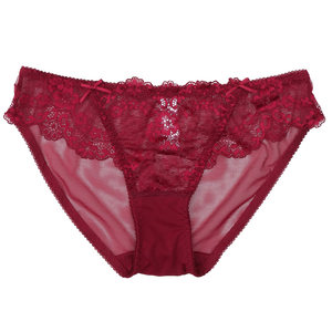 Hander sexy ultra -thin semi -transparent underwear low waist cotton cotton wine red lace comfortable triangle trousers head