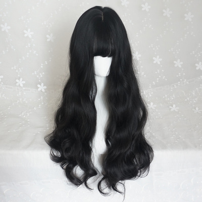 taobao agent Wig female long curly hair Korean air bangs round face big wave black simulation big scalp is realistic and naturally top