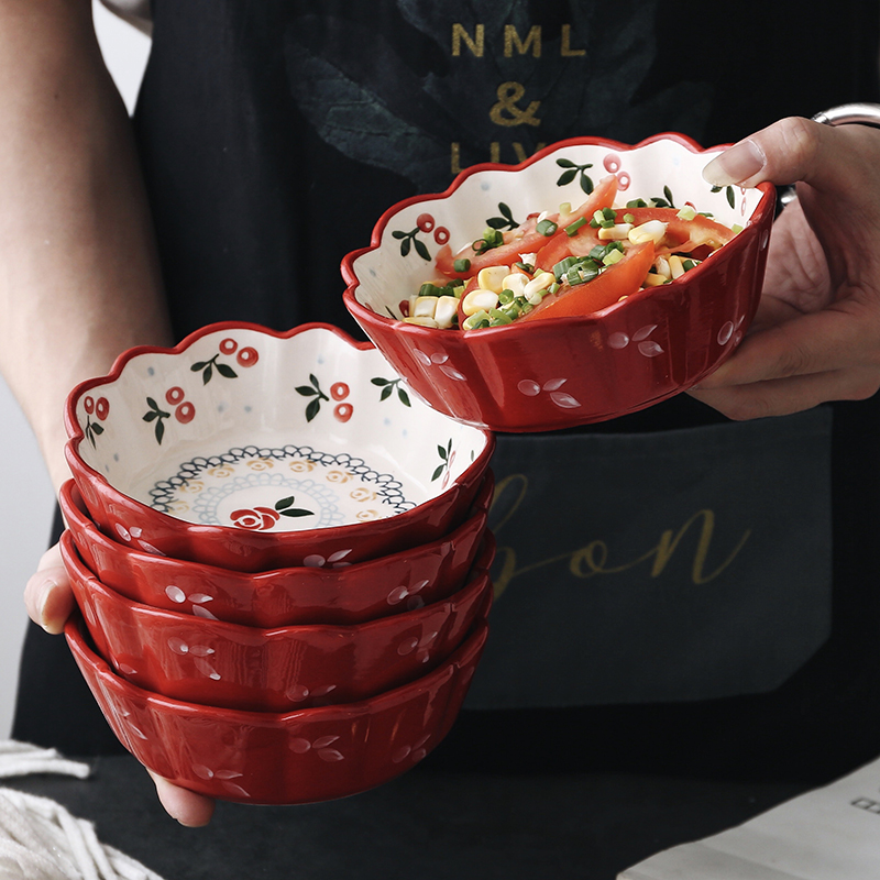 樱桃小碗ins好看水果沙拉碗焗饭碗可爱点心碗甜品碗家用陶瓷烤碗