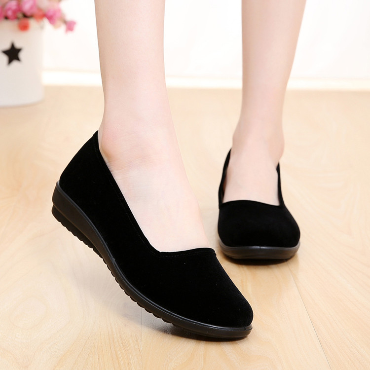 The new old Beijing cloth shoes women's shoes single shoes shallow mouth work shoe hotel shoes flat heel mother shoes waiter shoes