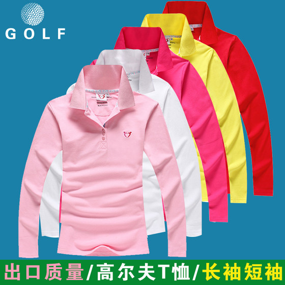 2023韩国春秋新款高尔夫长袖翻领t恤女GOLF球服装POLO衫透气T恤衫