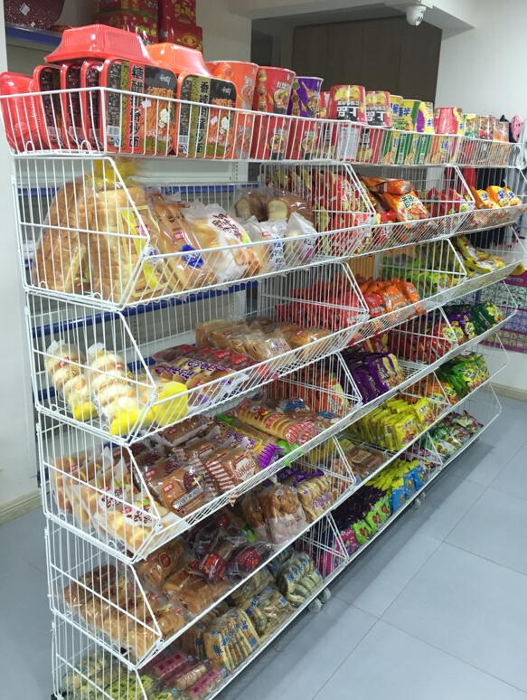 超市货架斜口篮零食货架药店促销架便利店食品叠笼玩具展示架移动