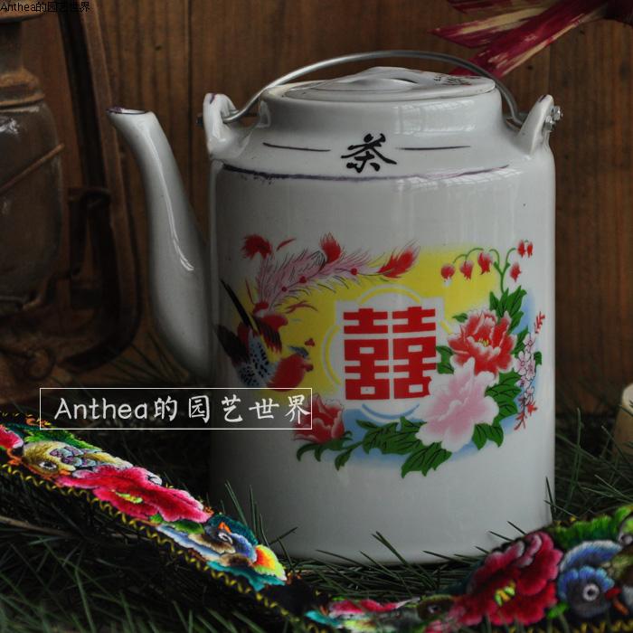 白瓷茶壶酒壶执壶复古提手收藏文艺家居摆件商用中式大小号提梁壶