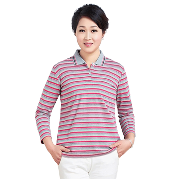 polo nine-quarter sleeve striped t-shirt for middle-aged and elderly women