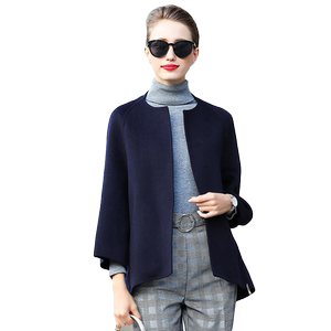 Thickened wool double-sided wool autumn and winter round neck zipper loose slimming cloak wool jacket for women simple short style