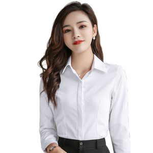 
Autumn and winter white shirt women's lapel anti-exposure long-sleeved professional shirt bottoming striped work clothes short-sleeved formal wear