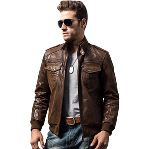 New autumn and winter Haining genuine leather leather jacket for men's leather jacket for short American large-size motorcycle suit retro men's plus cotton jacket
