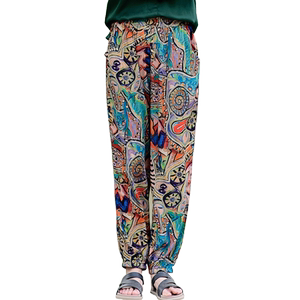 Summer large size cotton and silk casual comfortable artificial cotton -made loose colorful trousers sunscreen anti -mosquito Haron pants female lantern pants