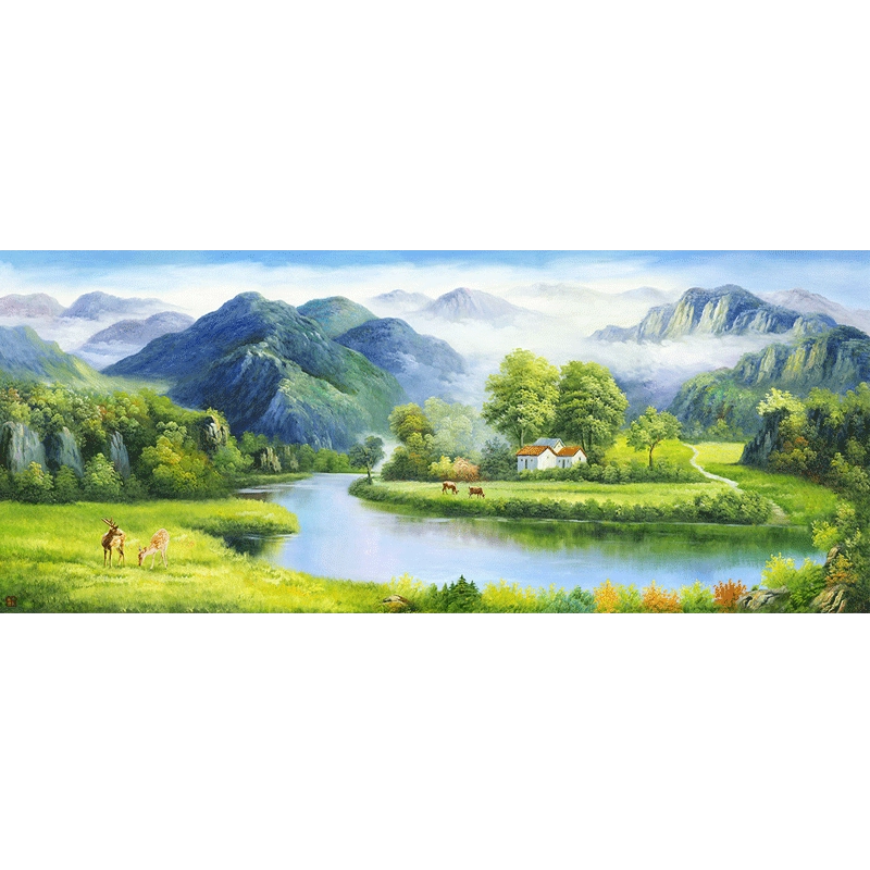 旭日东升客厅山水画靠山图办公室玄关风水挂画新款招财流水聚宝盆