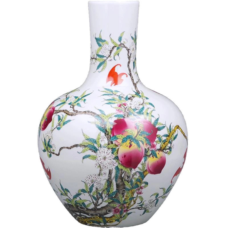 九桃大號中式陶瓷花瓶景德鎮粉彩工藝家居裝飾花器