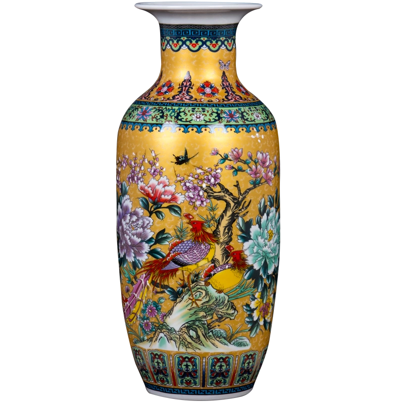 景德镇陶瓷器中式珐琅彩花瓶装饰品摆件家居客厅博古架插花瓶大号-Taobao