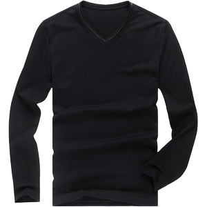 
MrBu solid color simple long-sleeved T-shirt autumn and winter fashion leather v-neck bottoming shirt men's code broken