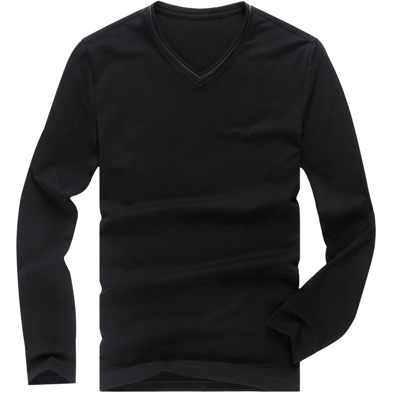 
MrBu solid color simple long-sleeved T-shirt autumn and winter fashion leather v-neck bottoming shirt men's code broken