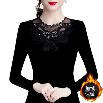 Keep warm bud bottoming shirt women's new fashion T -shirts autumn and winter large size foreign mothers women's women's clothing with velvet
