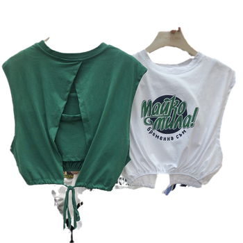 ins super hot sleeveless t-shirt women's summer small suspender vest vest outer wear design two-piece short top trendy