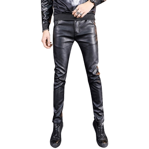Autumn and winter leather pants, men's slim fit, plush and thickened PU leather boots and pants, Korean version motorcycle windproof tight leggings