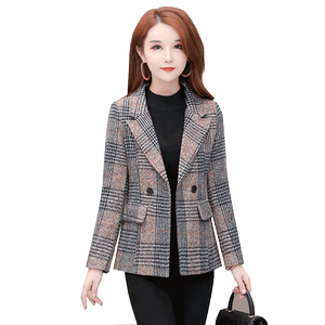 Plaid wool suit jacket for women slim Korean version 2025 autumn new short suit small wool coat