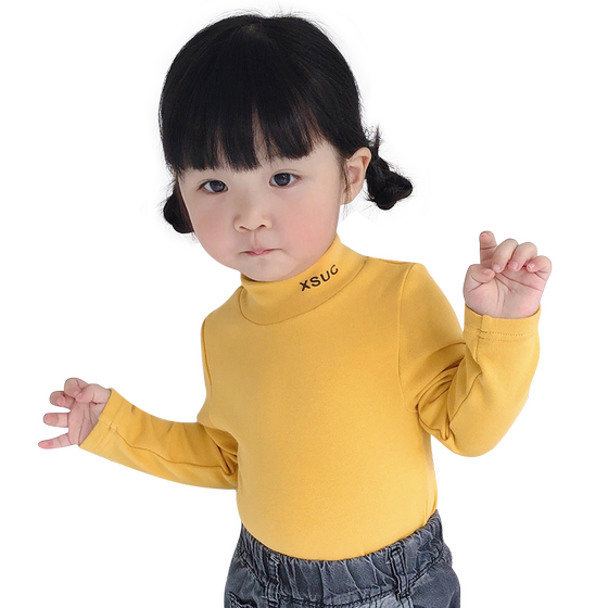 
Girls T-shirt baby bottoming shirt turtle neck pure cotton spring and autumn children long sleeve autumn autumn winter boy autumn clothes half