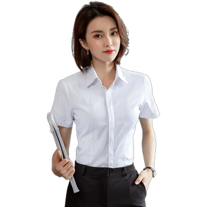 White short-sleeved shirt for women in summer 2025 new V-neck commuter formal work clothes long-sleeved temperament shirt
