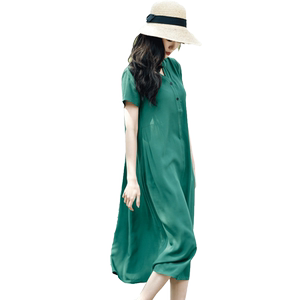 
Cotton silk dress women's summer 2026 new artificial cotton solid color short-sleeved mid-length temperament slim a-line dress
