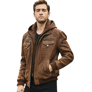 Autumn and winter new leather leather coat men's multi -zipper tidal locomotive leather jacket short can remove hooded and cotton leather jacket