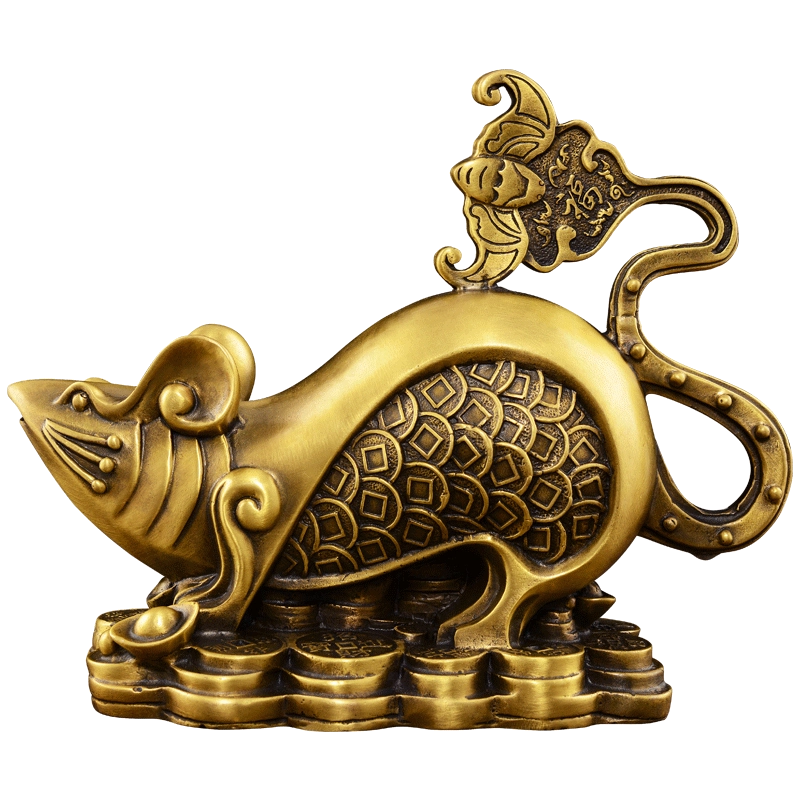黃銅五鼠背錢袋擺件中式創意銅鼠吉祥物車載布袋鼠裝飾品藍鳳凰生肖鼠擺設