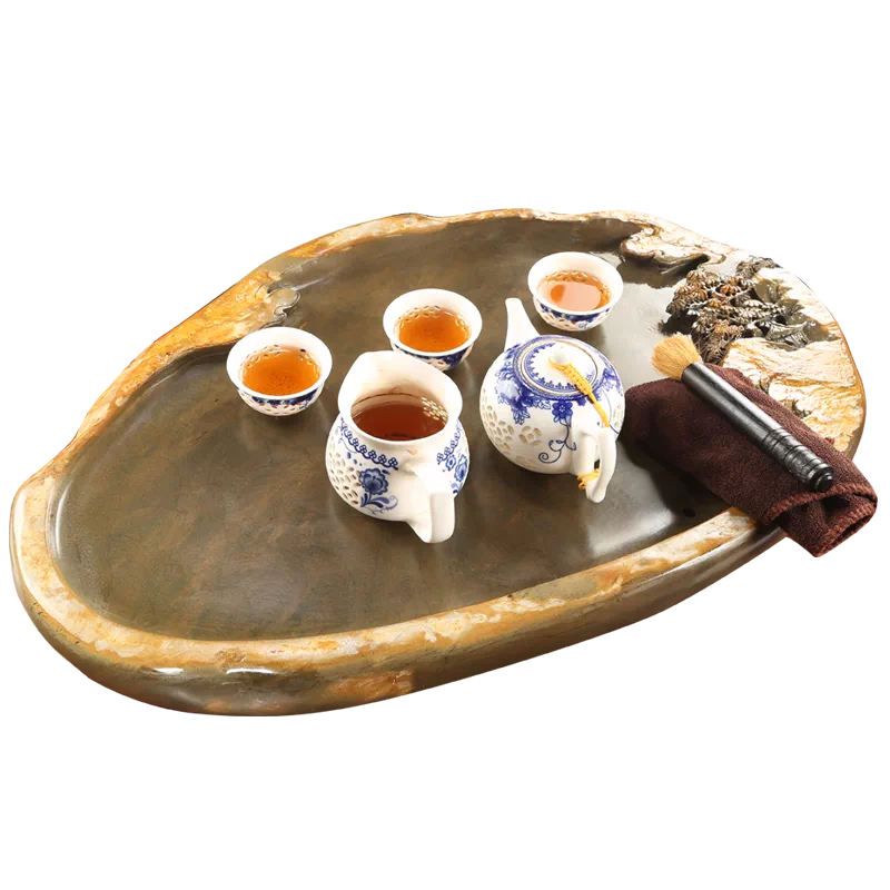 肇慶端硯綠端茶盤紫端家用簡約石頭茶盤端石茶盤原石茶海石頭茶臺-Taobao