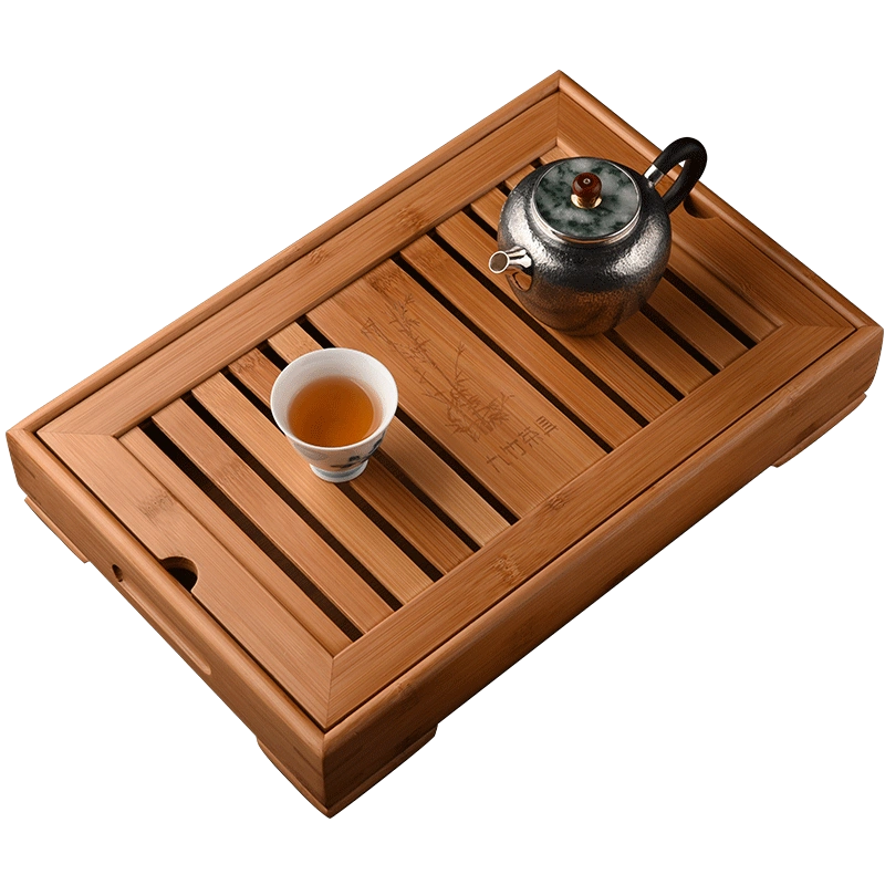 家用竹制储水式茶盘简约小型茶托盘功夫茶具干泡日式小茶台竹茶海 