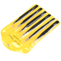 Black anti-static tweezers set with stainless steel tips