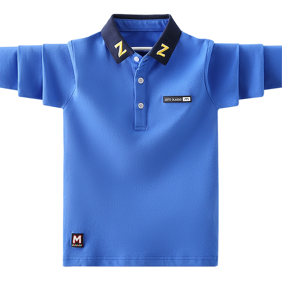 
Boys' long-sleeved T-shirt spring 2026 new medium and large children's polo shirt white children's T-shirt top pure cotton spring and autumn