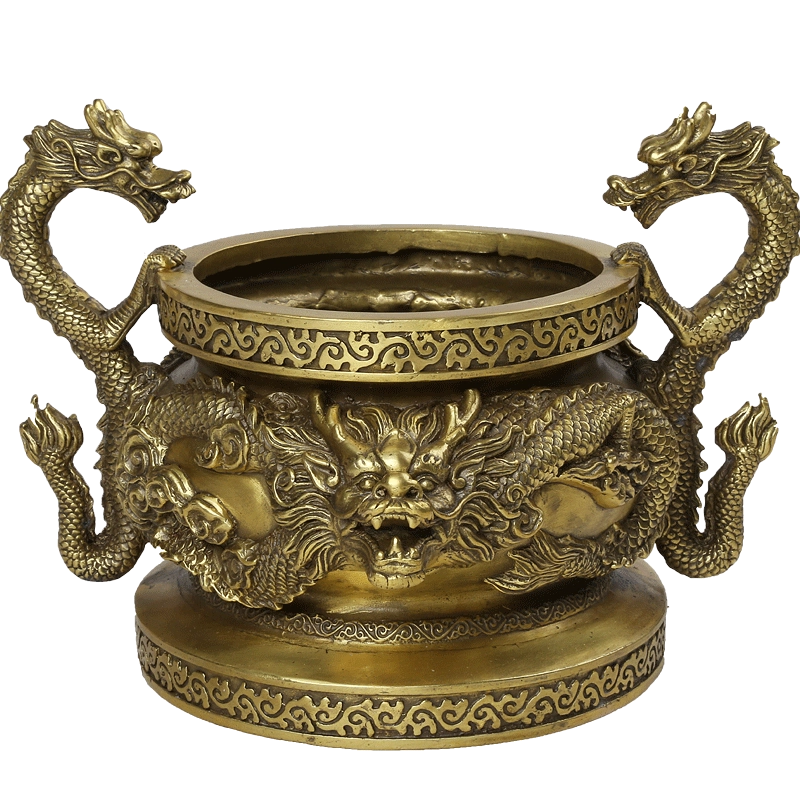全銅雙龍耳香爐三足鼎家用香爐佛具用品香插鼎風閣復古香爐