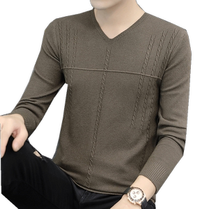 Men's sweater V -neck autumn Korean version of trendy young thin bottoming shirt top slimming pure color knitted long -sleeved T -shirt