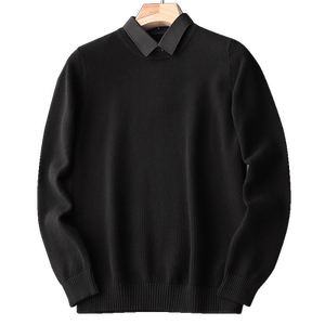 
2026 Spring New Fake Two-Piece Knitted Sweater Men's Business Sweater Spring Jacket Autumn Top Bottoming Men