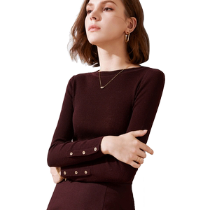 Mintsiren thin bottom sweater female circle 100%pure wool sweater long -sleeved kravis knit inside
