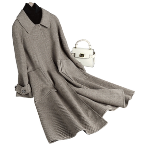 Qingcang mother plaid Qianbird grid coat female double -sided woolen long woolen long new wool loose women's clothing
