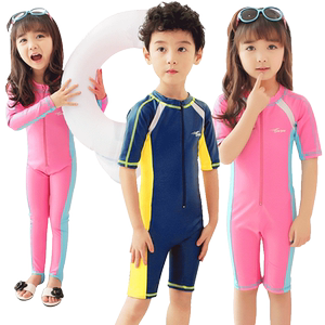 Children's swimsuit boys and girls sunscreen long -sleeved conjoined children swimsuit pants in swimming pants, big girl girls fast dry swimwear