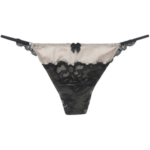 Rhyme Four Seasons Real silk thong transparent thin low waist low T pants Sexy lady eyelashes sweet mulberry silk T underwear
