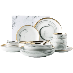 European light luxury gold edge marble hotel tableware