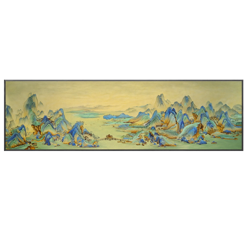 珐琅彩装饰画 玄关珐琅彩装饰画竖版轻奢入户礼品挂画艺术现代高档壁画千里江山