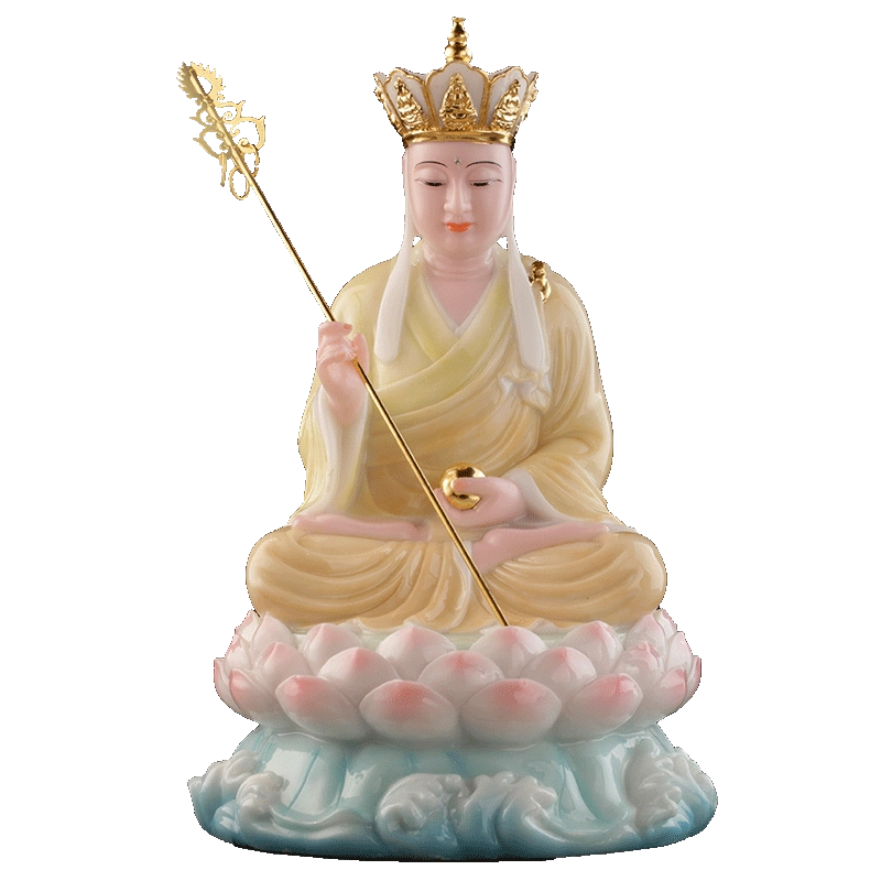 極上珍品★漢白玉金地藏王菩薩娑婆三聖 置き物 供奉品仏像 手作り 彫刻工芸品 風水開運 総高：30cm Ada818-964 漢白玉地藏菩薩佛像半手工彩繪適合居家供奉客廳擺放祝福佛像