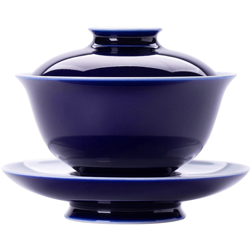 玖廷纯手工霁蓝釉三才盖碗茶杯大号景德镇陶瓷功夫茶具泡茶碗单个 