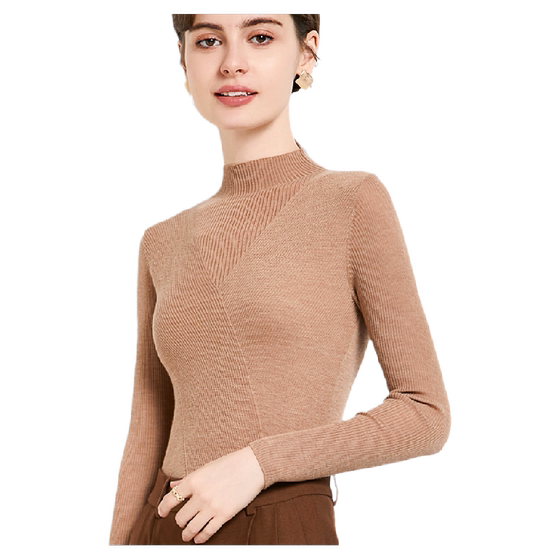 
MintSiren 2025 autumn and winter new half turtle neck long sleeve pure wool sweater thin slim fit bottoming sweater for women