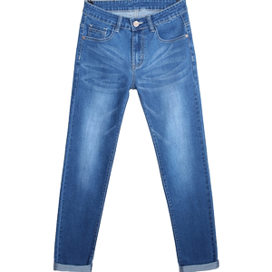 
Summer thin slim and small feet high elastic jeans elastic young people look slim light blue long pants men's fashion