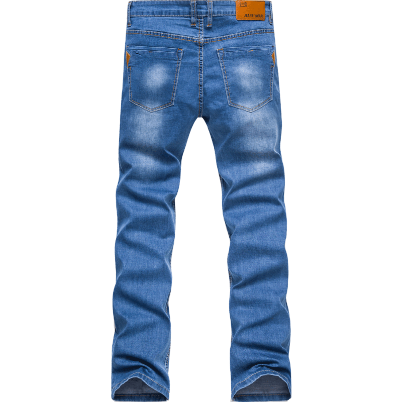 Summer ultra -high elastic slim straight jeans Men's light blue ultra -thin elastic small feet long pants men's size
