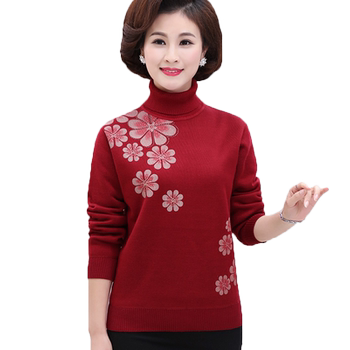 Warm velvet and thickened turtleneck pullover for middle-aged and elderly women