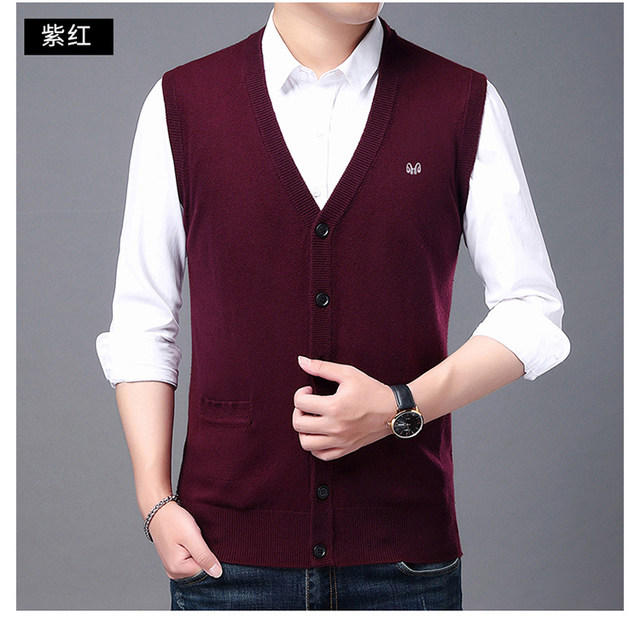 Hengyuanxiang 100 pure wool vest men's autumn and winter wear V-neck ...