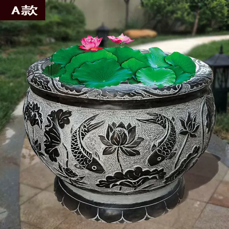 石雕鱼缸花盆户外鱼缸青石石盆花盆仿古石头缸庭院石