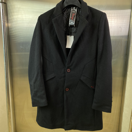 
Counter slimming size 52 business style black woolen coat men's mid-length suit collar single-breasted coat F147