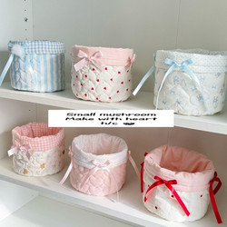 New Product ins Style Korean Imported Quilted Cute Storage Basket Desktop Round Storage Bowknot Storage Box